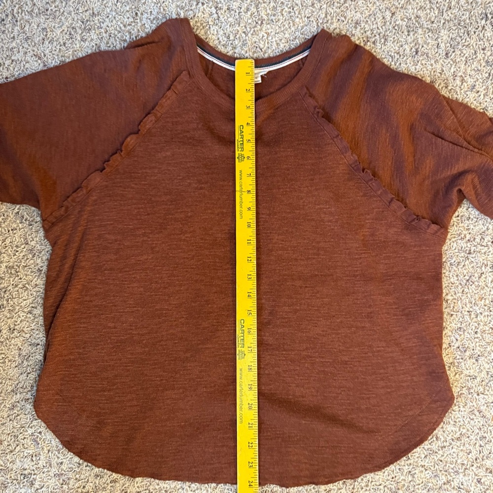 Anthropologie Pilcro Ruffled Raglan Thermal Top Rust Orange size Medium - Picture 6 of 10